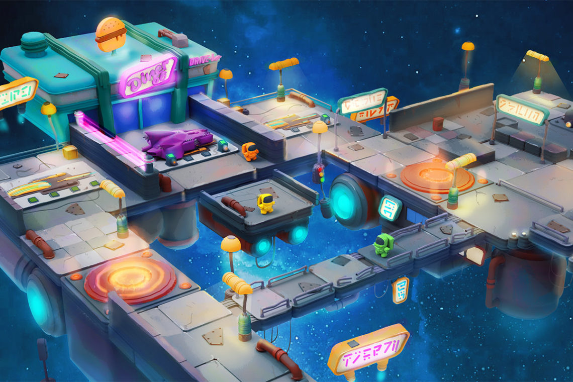 An image of a gas station in space from MAXART's Servonauts