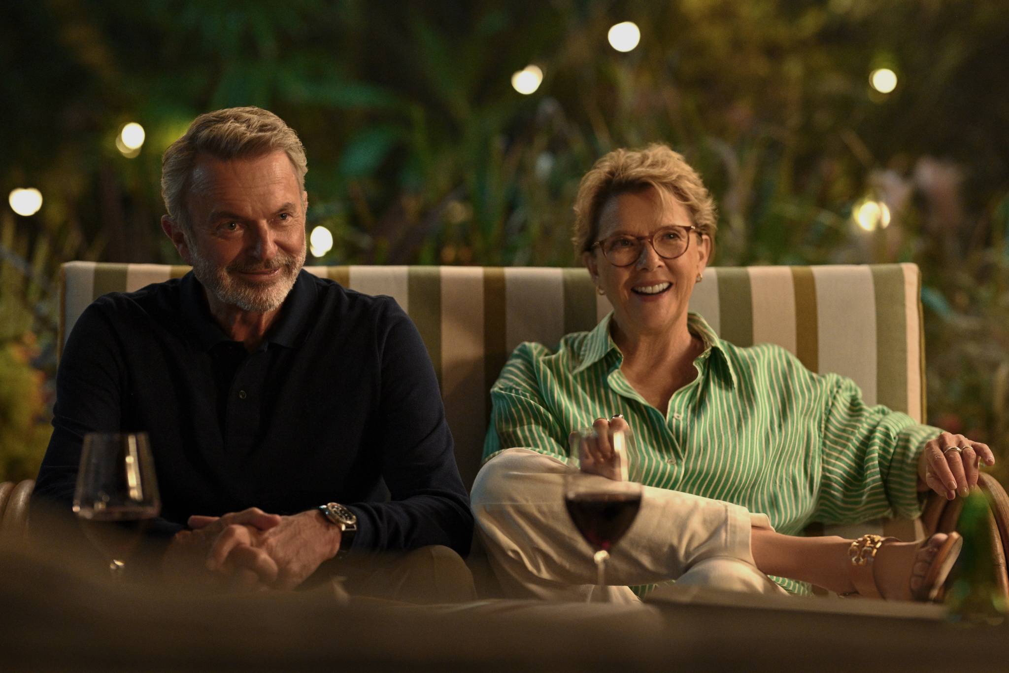 APPLES NEVER FALL -- "Amy" Episode 103 -- Pictured: (l-r) Sam Neill as Stan, Annette Bening as Joy -- (Photo by: Jasin Boland/PEACOCK)