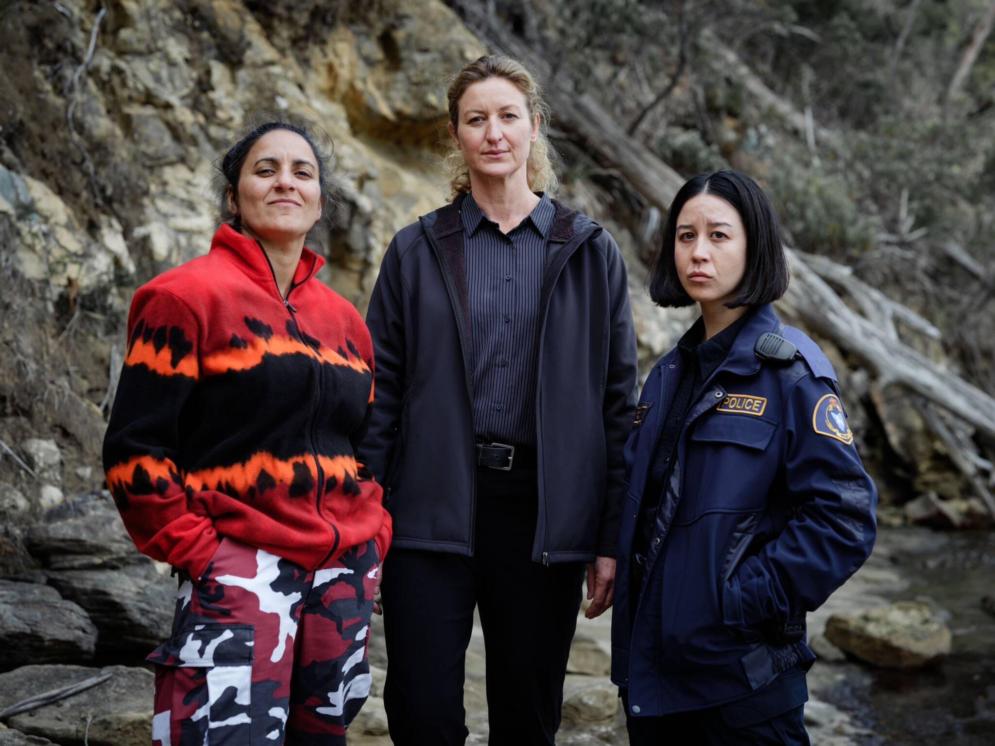 Deadloch Season 1 — Madeleine Sami, Kate Box and Nina Oyama, courtesy of Prime Video and Bradley Patrick