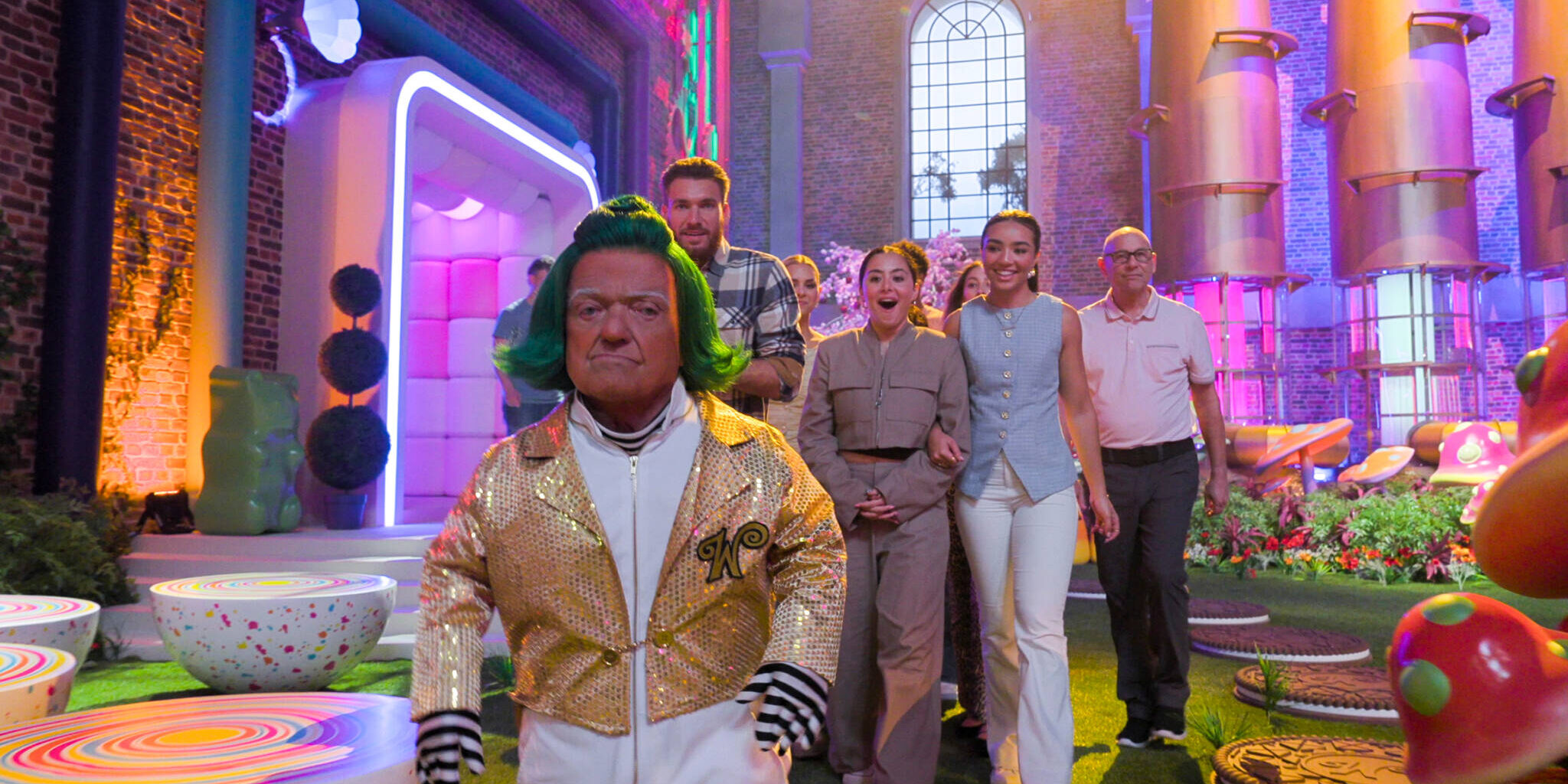 Wonka's The Golden Ticket. (L to R) Rusty Goffe, Hunter, Sasha, Gabrielle, Jefferey in episode 102 of Wonka's The Golden Ticket. Cr. Courtesy of Netflix © 2026